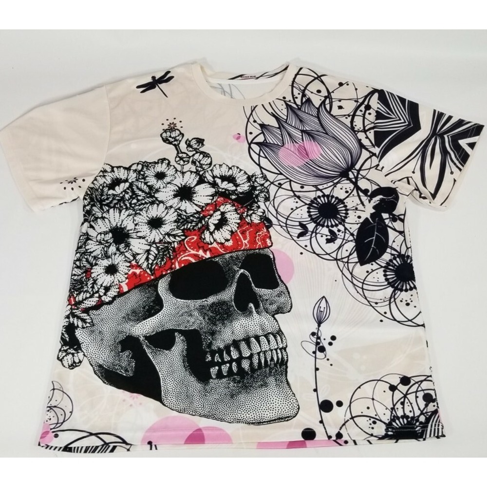 Zootop Bear Men's 2XL Floral Skull Bandana Bold Graphic 2 Sided T Shirt Stretchy - Picture 4 of 7